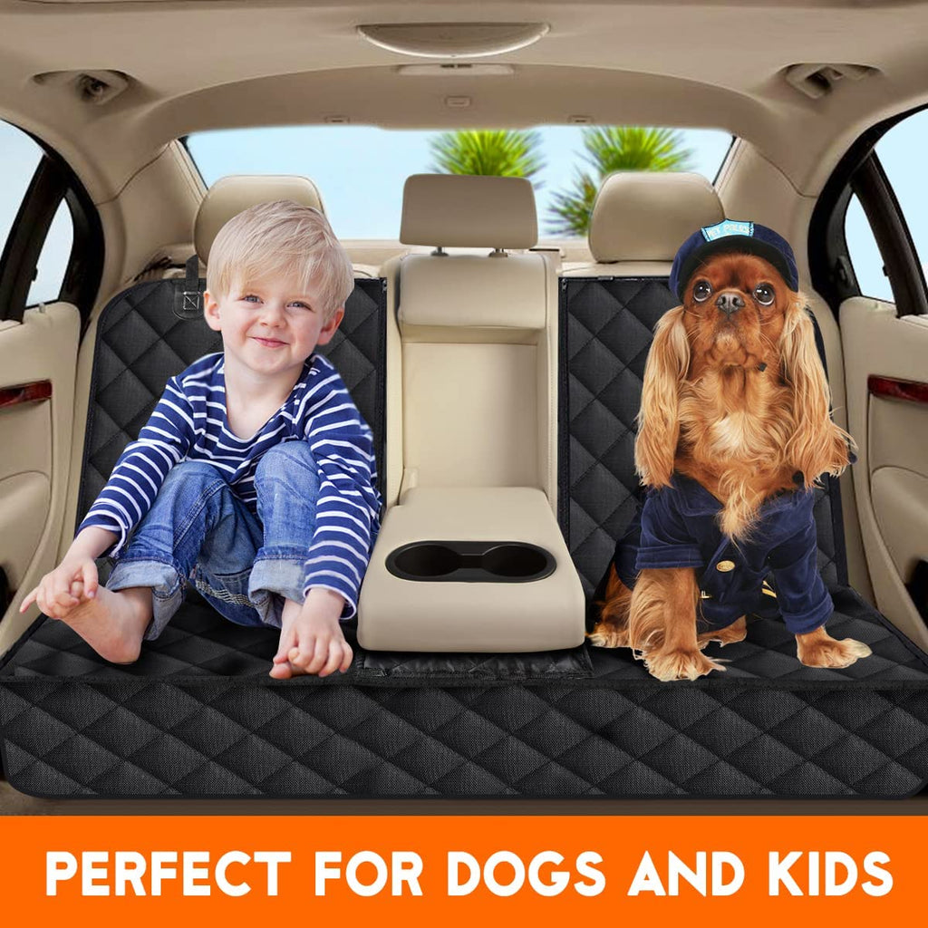 Dog Car Seat Cover for Back Seat – Waterproof, Non-Slip, Bench Protector for Dogs & Kids, Adjustable Seat Belts & Headrest Straps, Fits Most Cars, Trucks & SUVs – Black