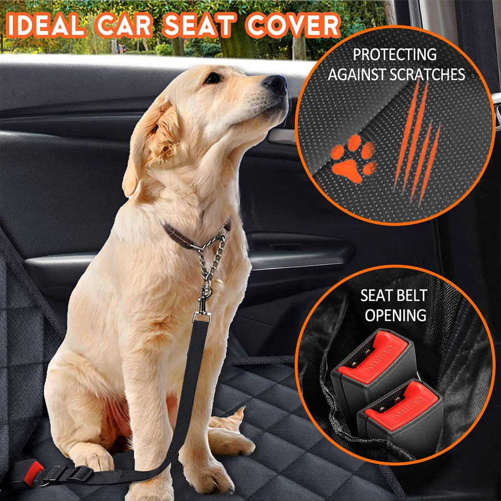 Dog Car Seat Cover for Back Seat – Waterproof, Non-Slip, Bench Protector for Dogs & Kids, Adjustable Seat Belts & Headrest Straps, Fits Most Cars, Trucks & SUVs – Black