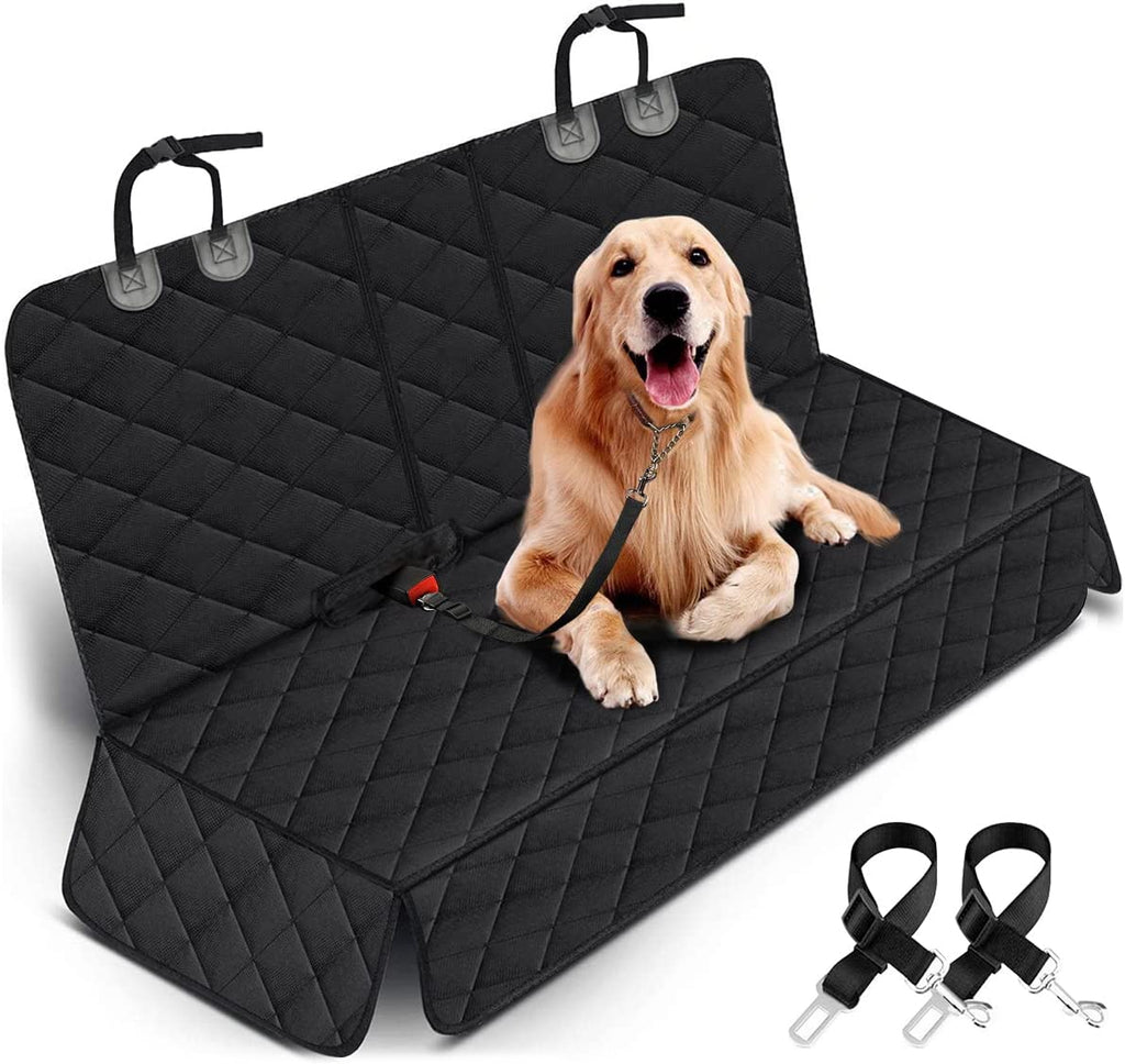 Dog Car Seat Cover for Back Seat – Waterproof, Non-Slip, Bench Protector for Dogs & Kids, Adjustable Seat Belts & Headrest Straps, Fits Most Cars, Trucks & SUVs – Black
